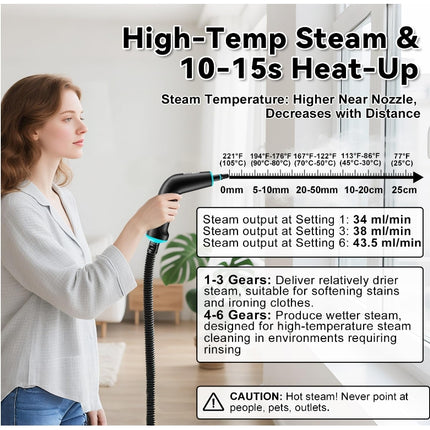 2500W Portable Handheld Steam Cleaner with Fast Heat Up and 1L Tank for Home and Car