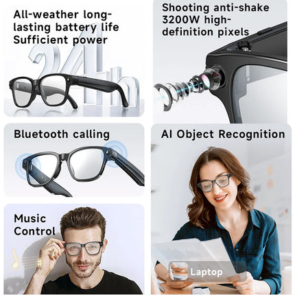 Wireless AI Smart Glasses with Bluetooth 5.4 and 6-7H Music/Call Time