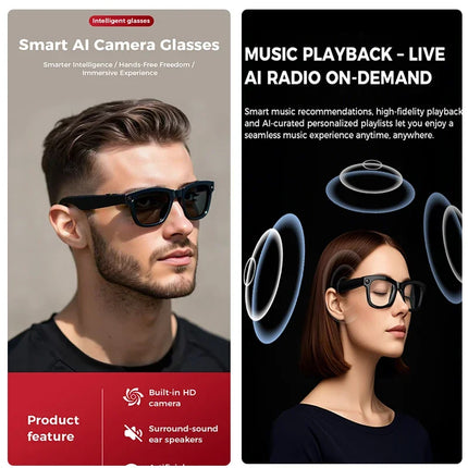 AI Smart Glasses with Bluetooth 5.3 & 6-7H Music/Call Time, Waterproof IP65