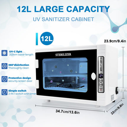 12L UV Ozone Sterilizer Cabinet with Glass Door Stainless Steel Towel Disinfection Unit