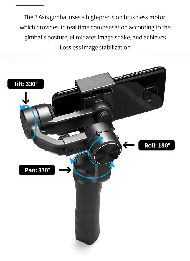 Cordless 3-Axis Smartphone Gimbal with Object Tracking & Zoom Control, 2500mAh Battery