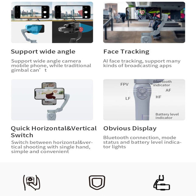Portable 3-Axis Anti-Shake Smartphone Gimbal with Object Tracking & Time-Lapse