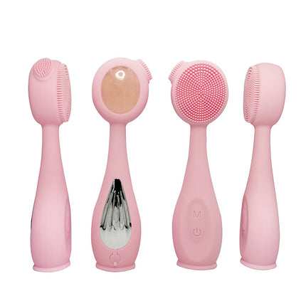 Portable Electric Facial Cleansing Brush with Ultrasonic Vibration and Jade Stone, Waterproof Design