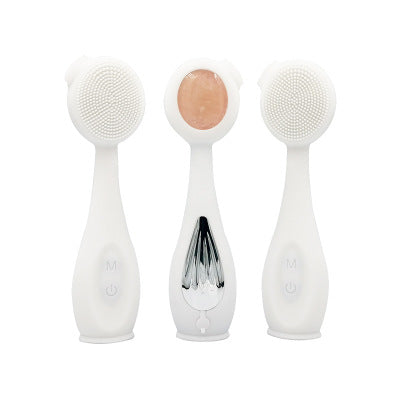 Portable Electric Facial Cleansing Brush with Ultrasonic Vibration and Jade Stone, Waterproof Design