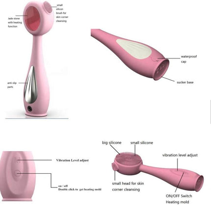 Portable Electric Facial Cleansing Brush with Ultrasonic Vibration and Jade Stone, Waterproof Design