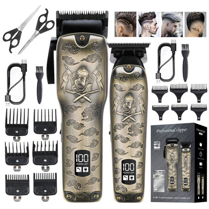 Professional Cordless Hair Clipper with LCD Display Stainless Steel Blades Rechargeable Trimmer