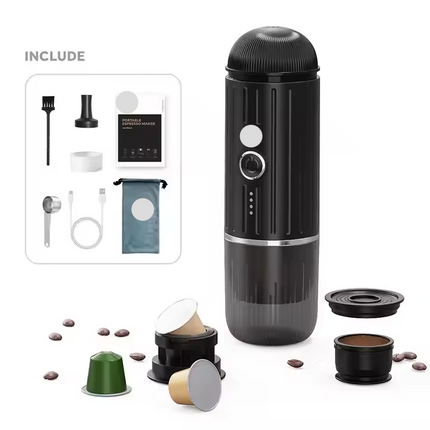 Compact 1200W Espresso Capsule Coffee Maker 2 in 1 Hot Water System for Travel Use