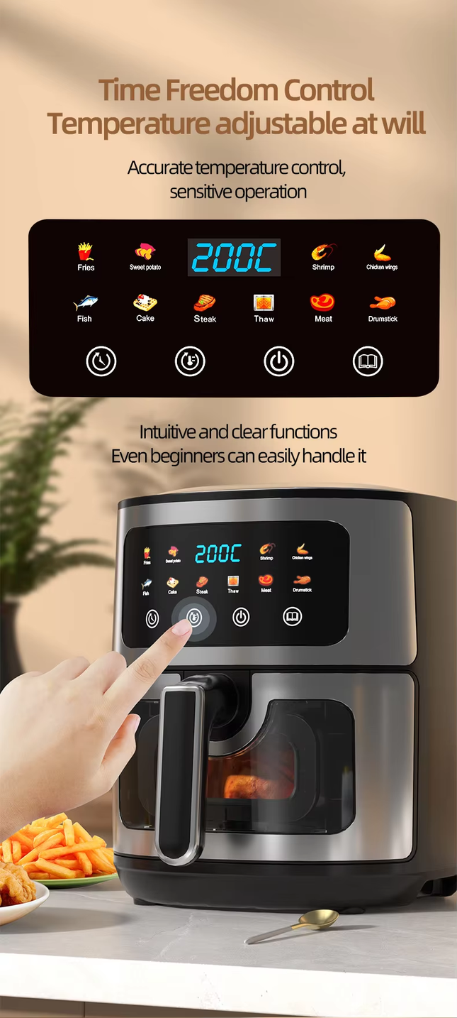 Digital Smart Air Fryer Oven 4L–8L Multi-Size Electric Touch Control Kitchen Appliance