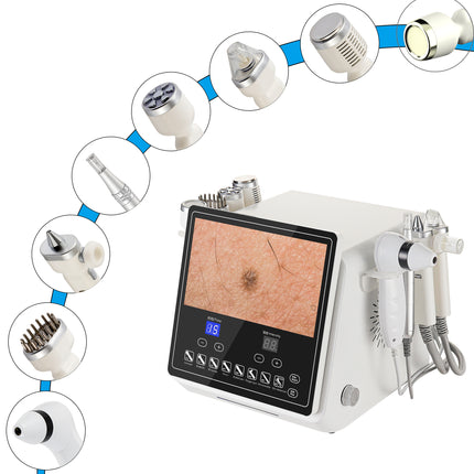Portable 8 in 1 Facial Beauty Machine Skin Analyzer with LCD Display and Multiple Attachments