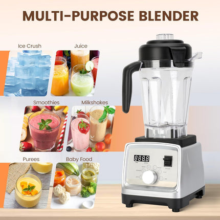3L Commercial Blender and Juicer 1600W High-Speed Food Processor with 6 Stainless Steel Blades