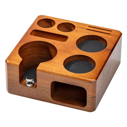 Coffee Tamping Station Set 58mm Walnut Wood Stand with Tamping Mat and Storage Holder