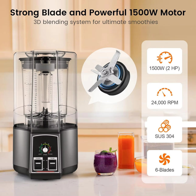 Professional Kitchen Blender 1500W 2.5L 6 Blade System with Sound Cover & Tamper