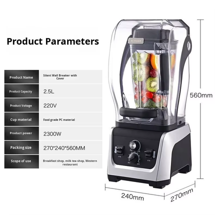 Commercial Countertop Blender 2.5L with 6-Blade System and Multi-Speed Control