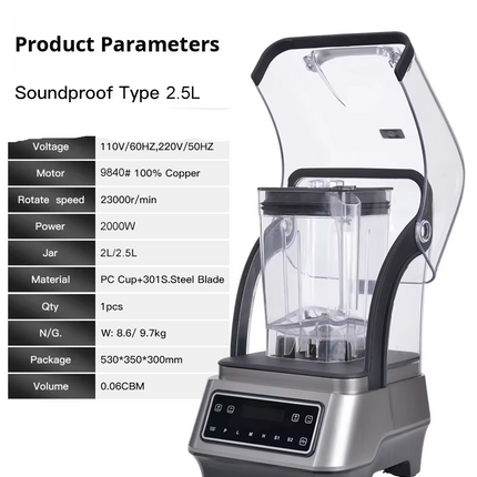 Industrial 2L Commercial Blender & Slushie Maker with 2000W Motor and 6-Blade System