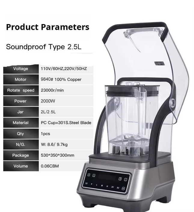 Industrial 2L Commercial Blender & Slushie Maker with 2000W Motor and 6-Blade System