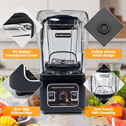 2200W Heavy Duty Commercial Blender 1.8L 6-Blade Ice Crushing Kitchen Mixer