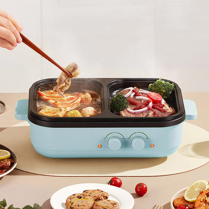 Electric Hot Pot Grill Combo 1200W Multi-Purpose Cooker with Anti-Dry Burn Function