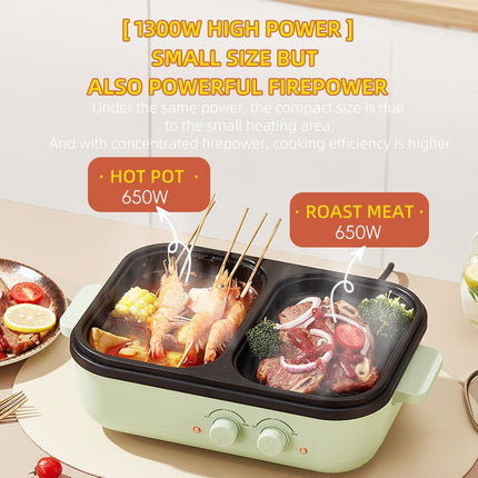 Electric Hot Pot Grill Combo 1200W Multi-Purpose Cooker with Anti-Dry Burn Function