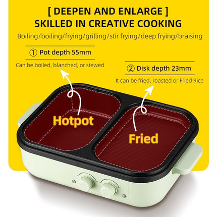 Electric Hot Pot Grill Combo 1200W Multi-Purpose Cooker with Anti-Dry Burn Function