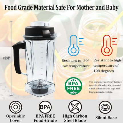 Durable 64oz Blender Jar Replacement with Measurement Markings and Dishwasher Safe Design