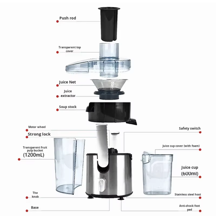 High Speed Commercial Juicer Machine 500W 18000RPM Stainless Steel Extractor
