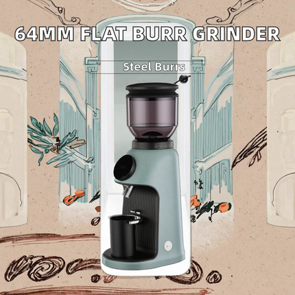 64mm Electric Flat Burr Coffee Grinder with Automatic Dosing and 320g Bean Hopper