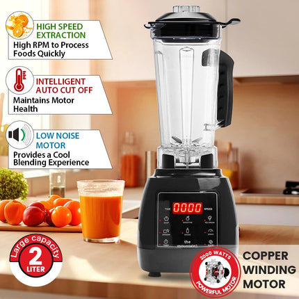 Heavy Duty Electric Blender 1800W 2L Capacity with 6 Blade System for Smooth Blending and Crushing