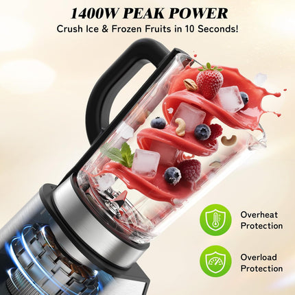 1400W Multi-Function Kitchen Blender 1.5L Pitcher Ice Crushing Grinder and Travel Cup