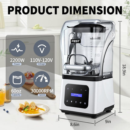 2200W High Performance Countertop Blender with Quiet Cover, 5 Preset Modes and DIY Timer