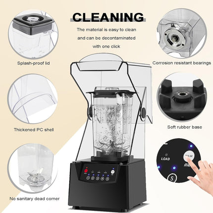 Commercial Electric Blender 2200W with Stainless Steel Jar and Push Button Controls for Smoothies and Juicing