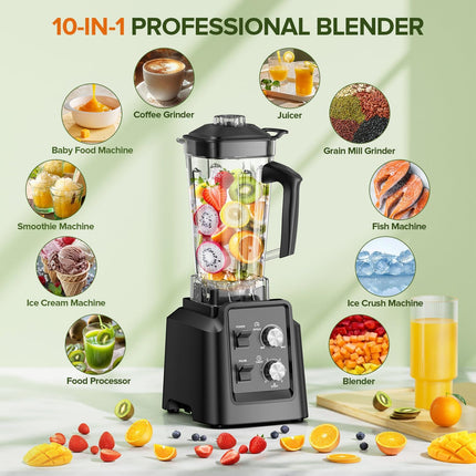 High-Speed Kitchen Blender with 2.2L Pitcher and Grinder Attachment for Smoothies and Ice Crushing