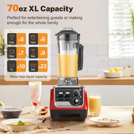 1800W Countertop Blender 70 oz 6-Blade System Smoothie and Frozen Drink Maker