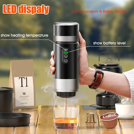 Portable Rechargeable Espresso Maker with Self-Heating Function for Capsules and Ground Coffee