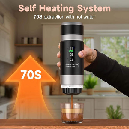 Portable Rechargeable Espresso Maker with Self-Heating Function for Capsules and Ground Coffee