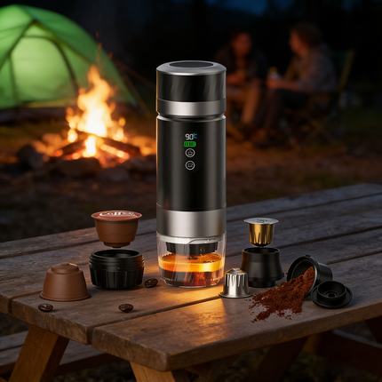 Portable Rechargeable Espresso Maker with Self-Heating Function for Capsules and Ground Coffee