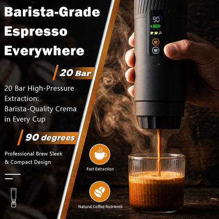 Portable Automatic Espresso Coffee Maker with USB Rechargeable Battery, 20 Bar Pressure Hot and Cold Brew