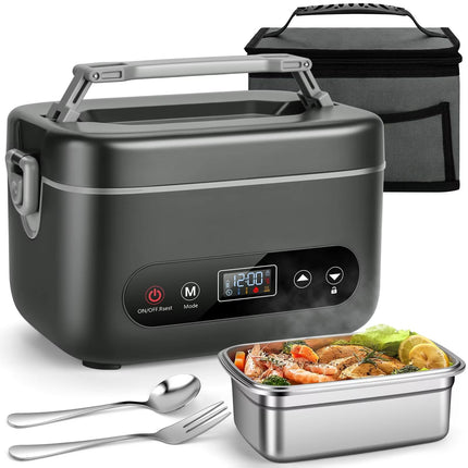 Portable Self-Heating Lunch Box 1.2L Rechargeable Food Warmer with LED Display and Timer Function