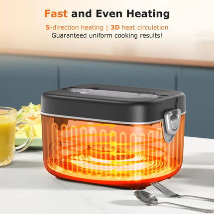 Portable Self-Heating Lunch Box 1.2L Rechargeable Food Warmer with LED Display and Timer Function