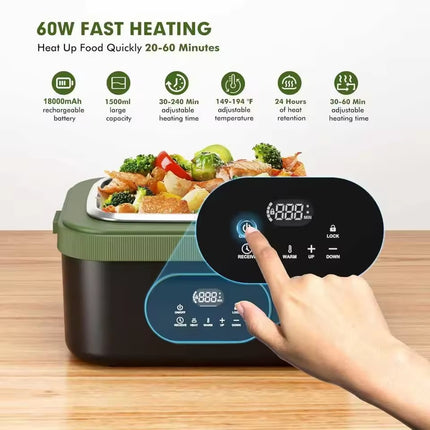 Rechargeable Electric Lunch Box with Stainless Steel Container and LED Display for Travel & Outdoor Use