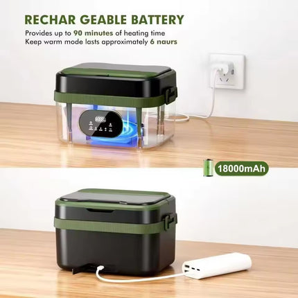 Rechargeable Electric Lunch Box with Stainless Steel Container and LED Display for Travel & Outdoor Use