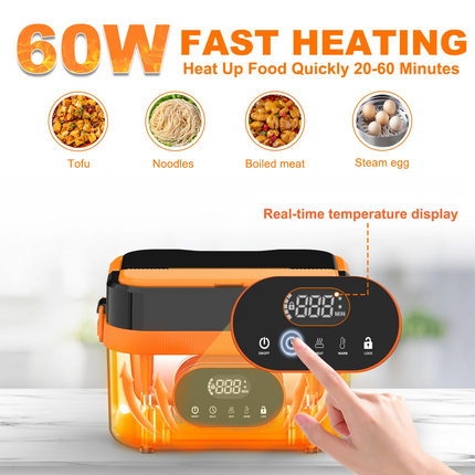 Rechargeable Electric Lunch Box 1.5L Portable Food Warmer with Scheduled Heating