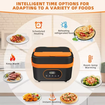 Rechargeable Electric Lunch Box 1.5L Portable Food Warmer with Scheduled Heating