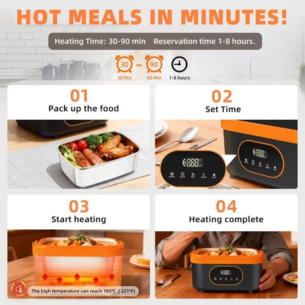 Rechargeable Electric Lunch Box 1.5L Portable Food Warmer with Scheduled Heating