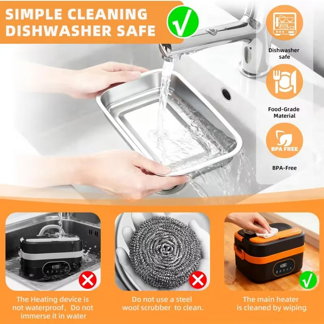 Rechargeable Electric Lunch Box 1.5L Portable Food Warmer with Scheduled Heating