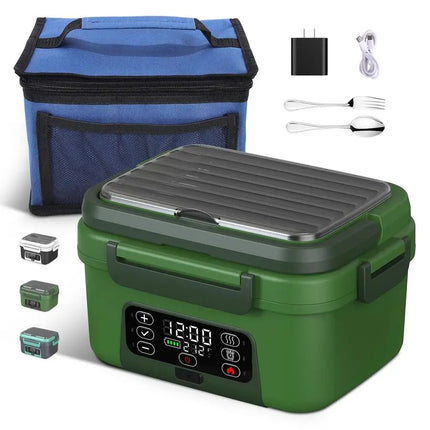 Cordless Electric Lunch Box 1.5L Rechargeable Food Warmer with Stainless Steel Container and Spoon