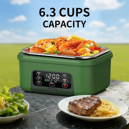 Cordless Electric Lunch Box 1.5L Rechargeable Food Warmer with Stainless Steel Container and Spoon