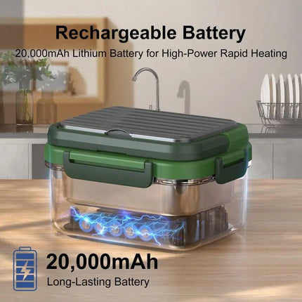 Cordless Electric Lunch Box 1.5L Rechargeable Food Warmer with Stainless Steel Container and Spoon