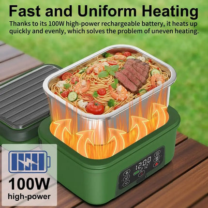 Cordless Electric Lunch Box 1.5L Rechargeable Food Warmer with Stainless Steel Container and Spoon