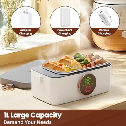Electric Lunch Box 16000mAh Rechargeable Heated Bento Box 1000ml USB Portable Food Warmer