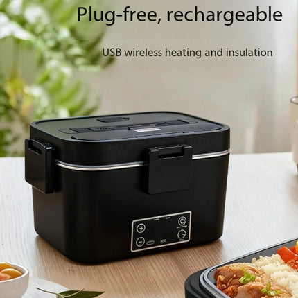 Cordless Electric Lunch Box 1.8L Rechargeable Portable Food Warmer with Timer LED Display Stainless Steel